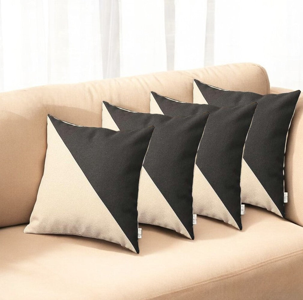 Set Of Four 18" X 18" Black And Grey Polyester Geometric Zippered Pillow