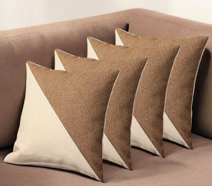 Set Of Four 18" X 18" Brown And Grey Polyester Geometric Zippered Pillow