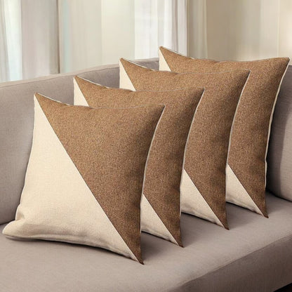 Set Of Four 18" X 18" Brown And Grey Polyester Geometric Zippered Pillow