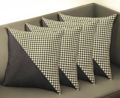 Set Of Four 18" X 18" Black And Yellow Polyester Houndstooth Zippered Pillow