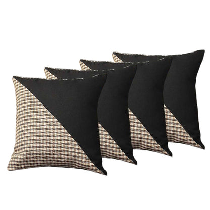 Set Of Four 18" X 18" Black And Brown Polyester Houndstooth Zippered Pillow