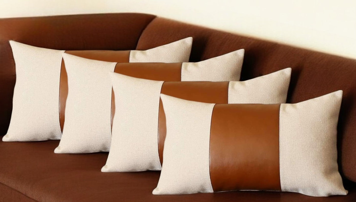 Set Of Four 20" X 12" Grey And Brown Polyester Geometric Zippered Pillow