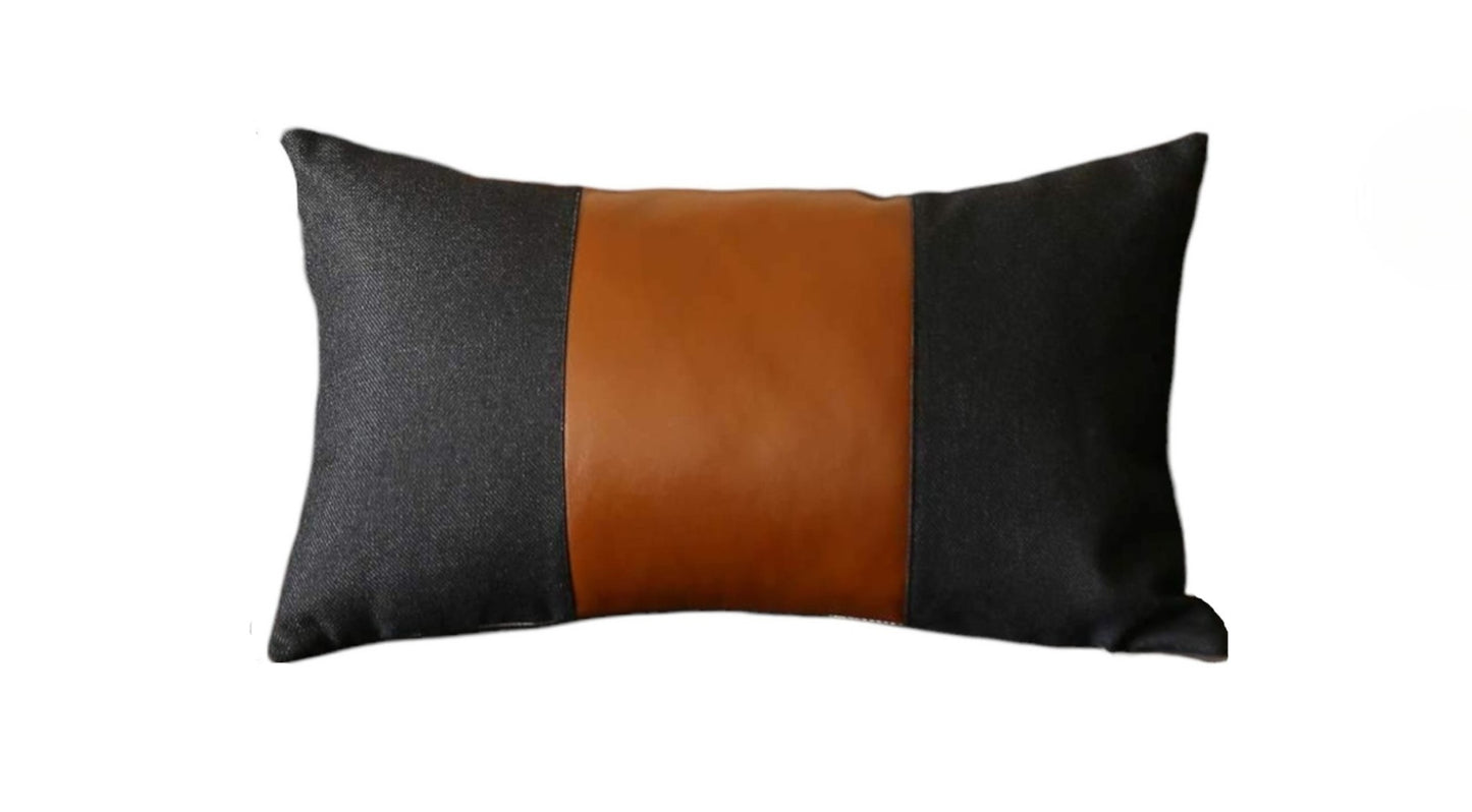 Set Of Four 20" X 12" Black And Brown Polyester Geometric Zippered Pillow