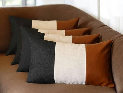 Set Of Four 20" X 12" Black Grey And Brown Polyester Geometric Zippered Pillow