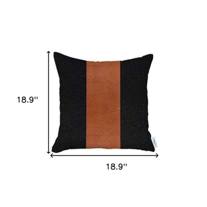 Set Of Four 18" X 18" Black And Brown Geometric Zippered Handmade Polyester Throw Pillow