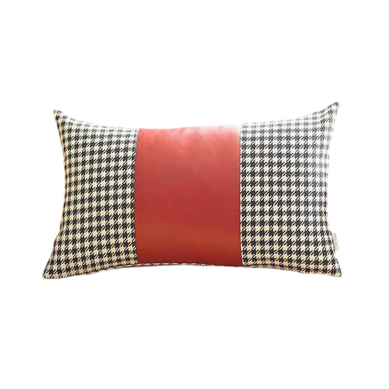 Set Of Four 20" X 12" Black And Red Polyester Houndstooth Zippered Pillow