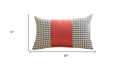 Set Of Four 20" X 12" Black And Red Polyester Houndstooth Zippered Pillow