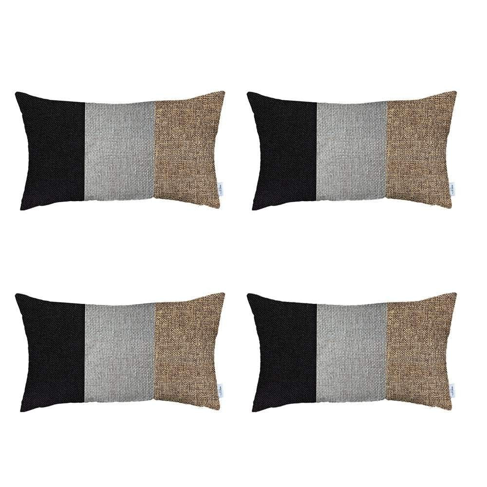 Set of Four 12" X 20" Brown and Black Throw Pillow