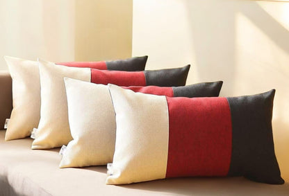 Set Of Four 20" X 12" Black Red And Grey Polyester Geometric Zippered Pillow