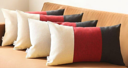 Set Of Four 20" X 12" Black Red And Grey Polyester Geometric Zippered Pillow