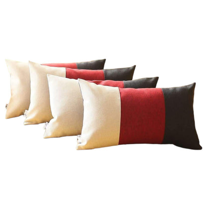 Set Of Four 20" X 12" Black Red And Grey Polyester Geometric Zippered Pillow