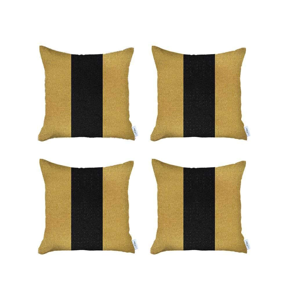 Set Of Four 18" X 18" Yellow And Black Geometric Zippered Handmade Polyester Throw Pillow