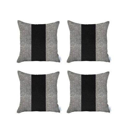 Set Of Four 18" X 18" Grey And Black Geometric Zippered Handmade Polyester Throw Pillow