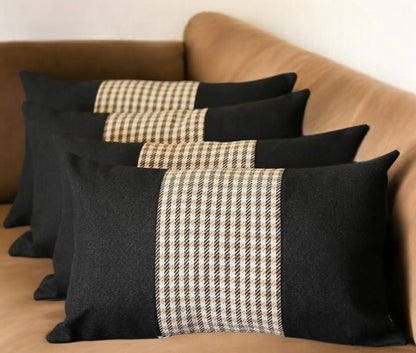 Set Of Four 20" X 12" Black And Brown Polyester Houndstooth Zippered Pillow