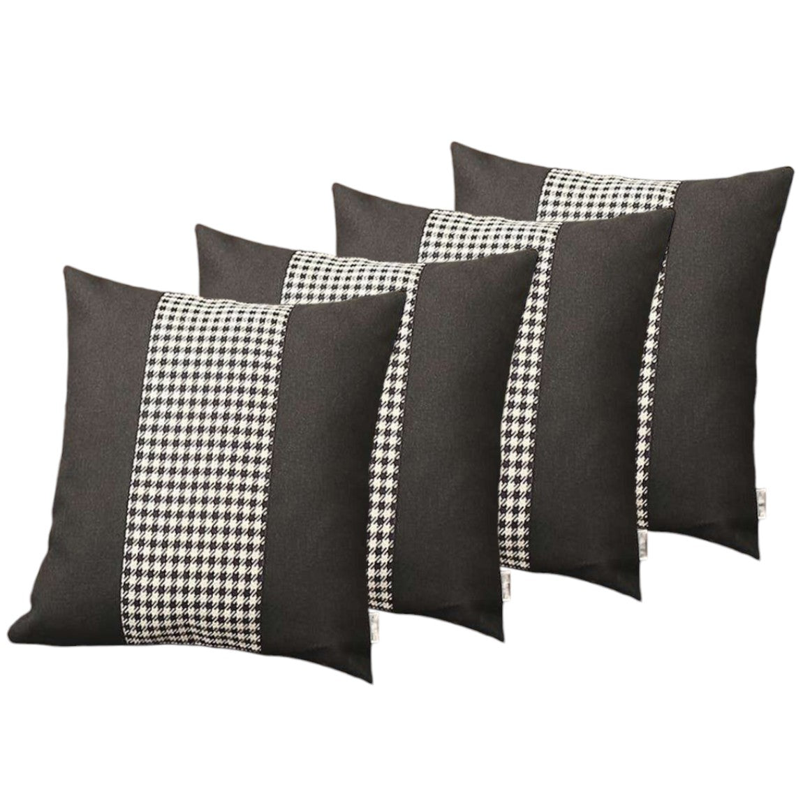 Set Of Four 18" X 18" Black And White Polyester Houndstooth Zippered Pillow