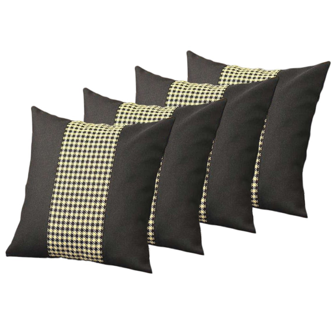 Set Of Four 18" X 18" Black And Yellow Polyester Houndstooth Zippered Pillow