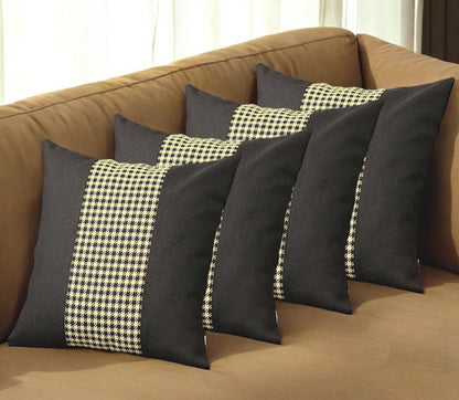 Set Of Four 18" X 18" Black And Yellow Polyester Houndstooth Zippered Pillow