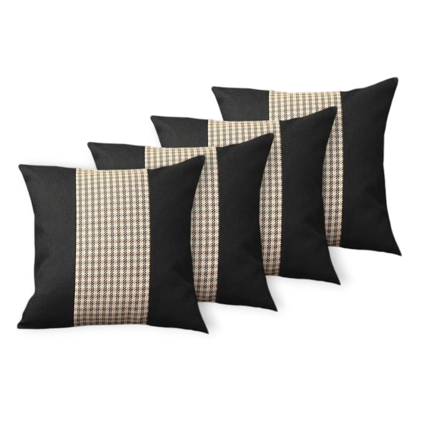 Set Of Four 18" X 18" Black And Brown Polyester Houndstooth Zippered Pillow