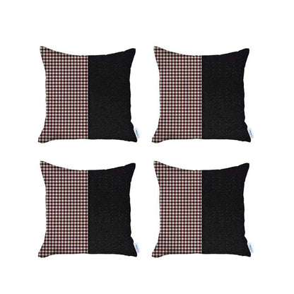 Set Of Four 18" X 18" Black And Red Houndstooth Zippered Handmade Polyester Throw Pillow