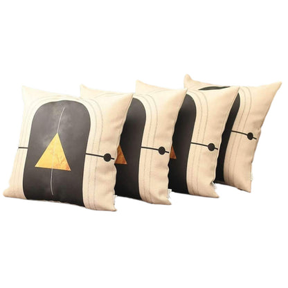 Set Of Four 18" X 18" White Black Gray And Gold Polyester Abstract Zippered Pillow