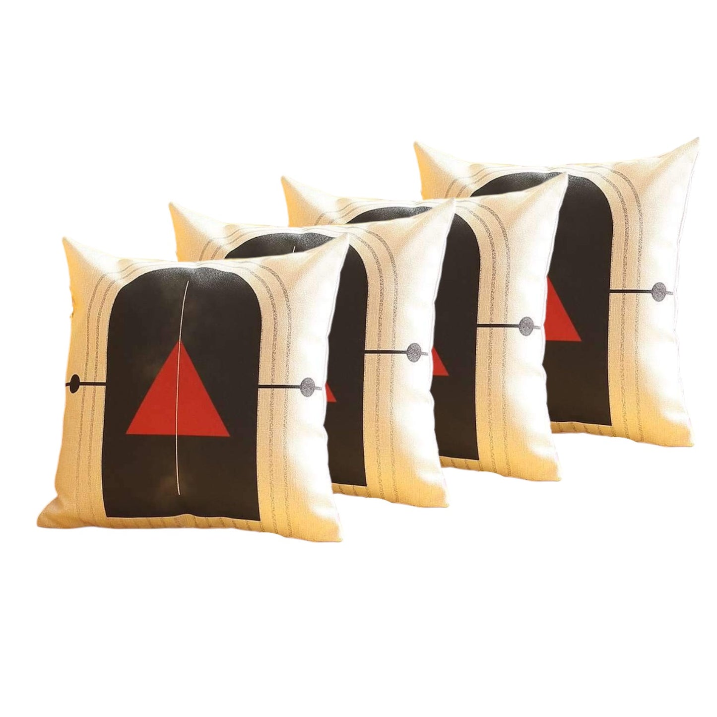 Set Of Four 18" X 18" White Red And Black Polyester Abstract Zippered Pillow