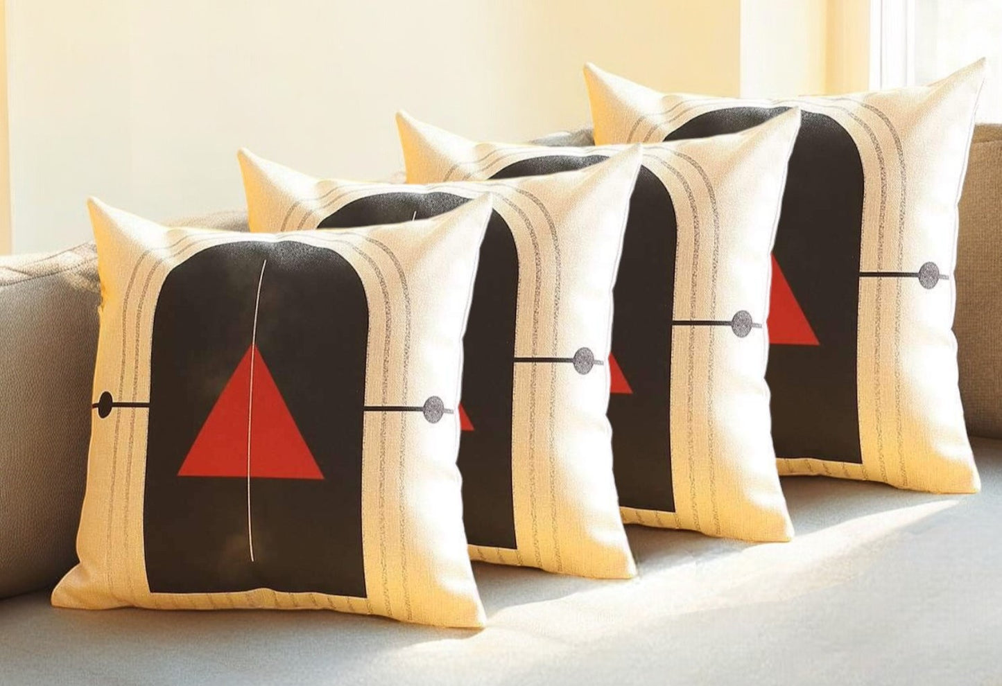 Set Of Four 18" X 18" White Red And Black Polyester Abstract Zippered Pillow