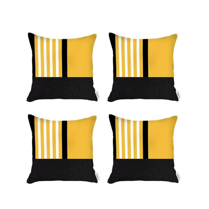 Set of Four 18" Yellow and Black Color Block Throw Pillow