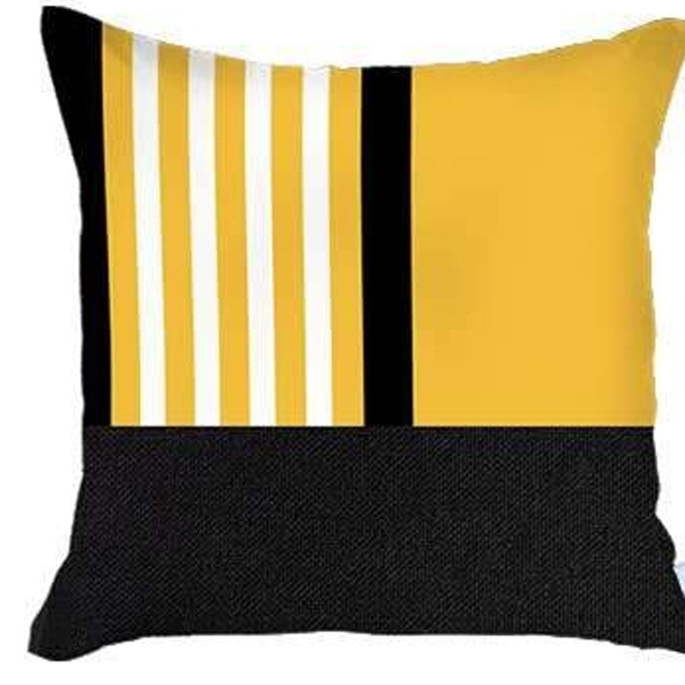 Set of Four 18" Yellow and Black Color Block Throw Pillow