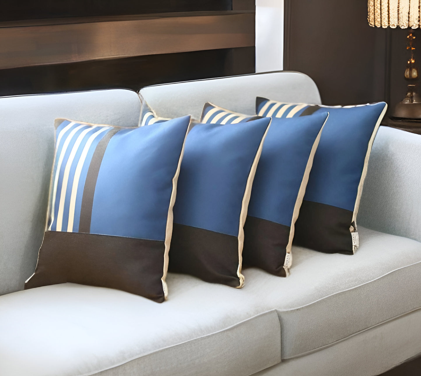 Set of Four 18" Blue and Black Throw Pillow