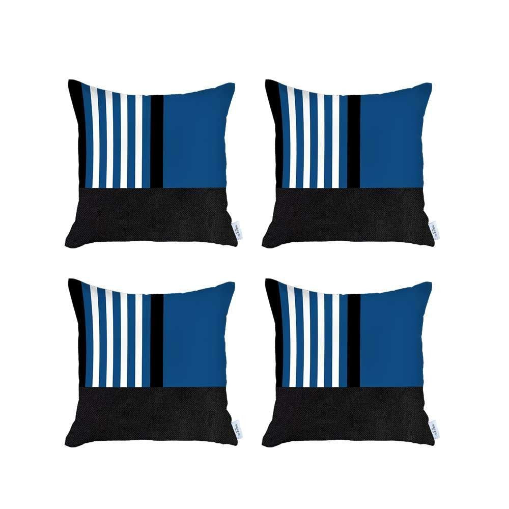 Set of Four 18" Blue and Black Throw Pillow