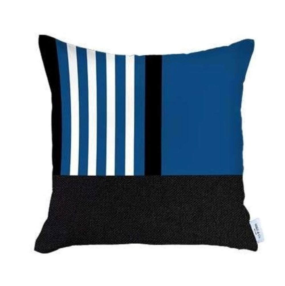 Set of Four 18" Blue and Black Throw Pillow