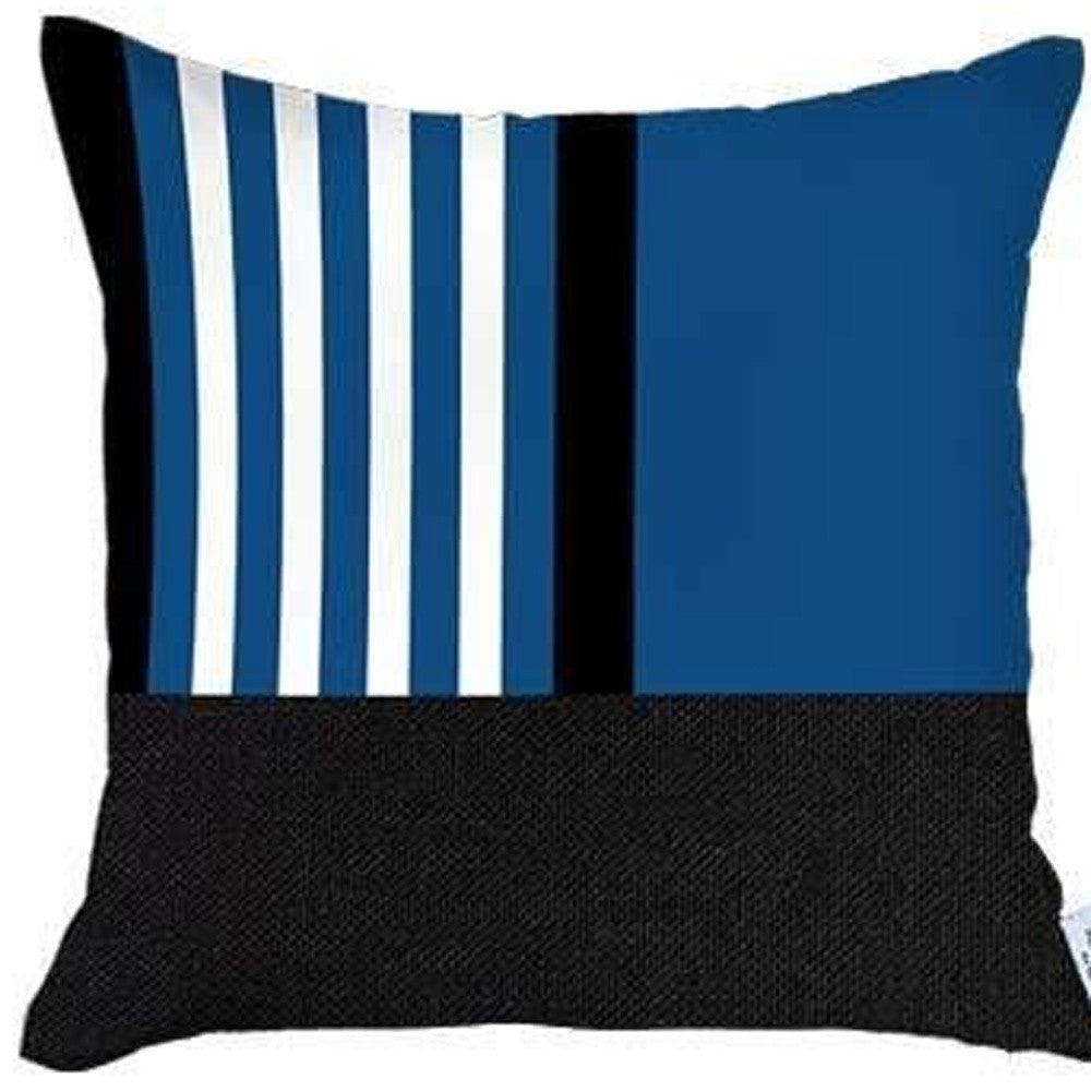 Set of Four 18" Blue and Black Throw Pillow