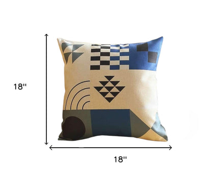 Set Of Four 18" X 18" Blue White Black And Gray Polyester Abstract Zippered Pillow