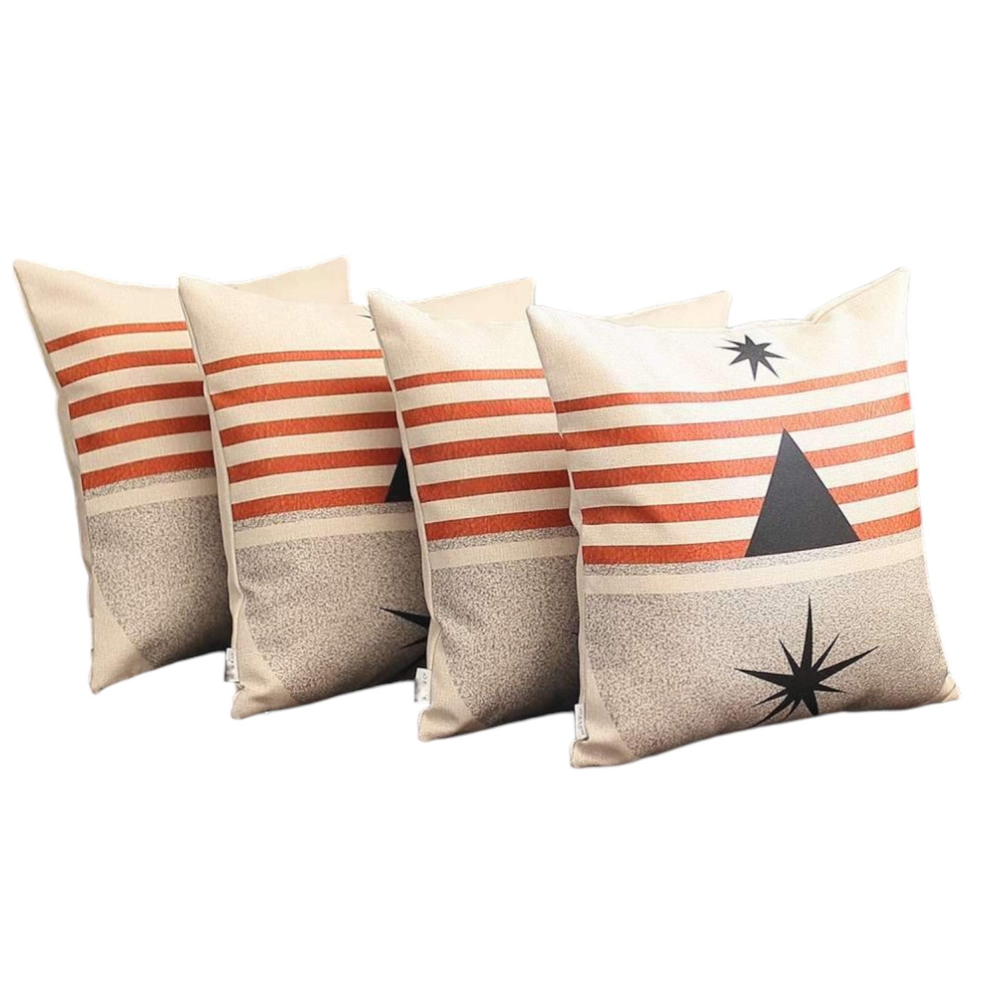 Set Of Four 18" X 18" Gray White Black And Red Polyester Abstract Zippered Pillow