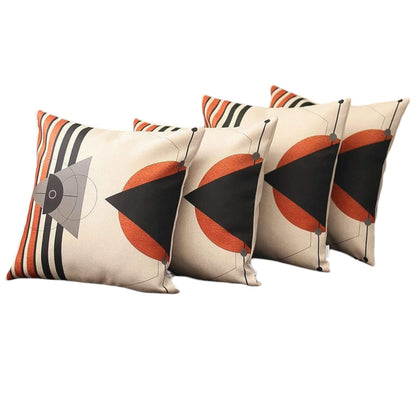 Set Of Four 18" X 18" Gray White Black And Red Polyester Abstract Zippered Pillow