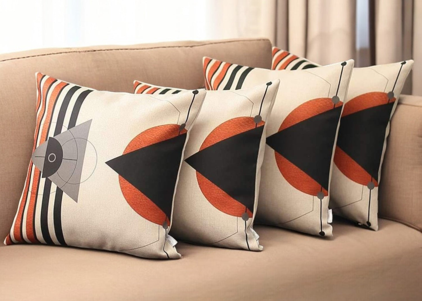 Set Of Four 18" X 18" Gray White Black And Red Polyester Abstract Zippered Pillow