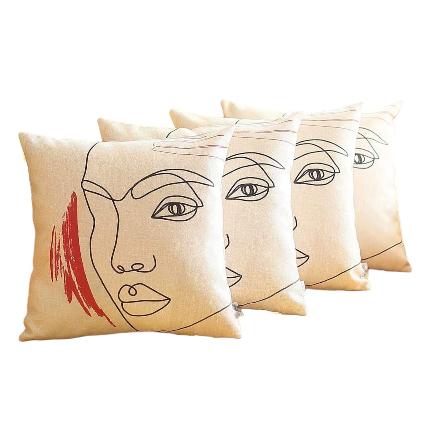 Set Of Four 18" X 18" Gray White Black And Red Polyester Abstract Zippered Pillow