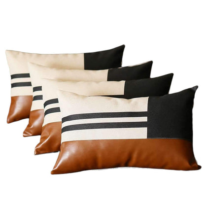 Set Of Four 20" X 12" Brown And Black Polyester Striped Zippered Pillow