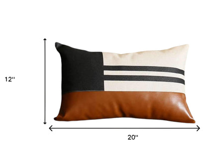 Set Of Four 20" X 12" Brown And Black Polyester Striped Zippered Pillow