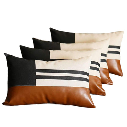 Set Of Four 20" X 12" Brown And Black Polyester Striped Zippered Pillow