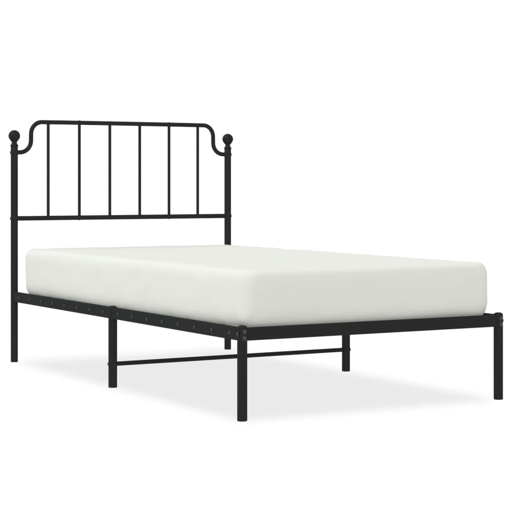 Metal Bed Frame without Mattress with Headboard Black 39.4"x74.8"