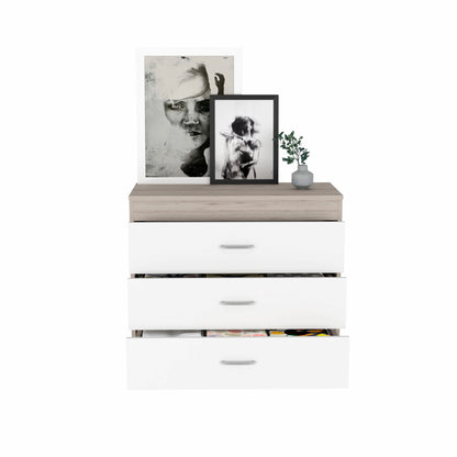 29" Light Gray and White Three Drawer Dresser