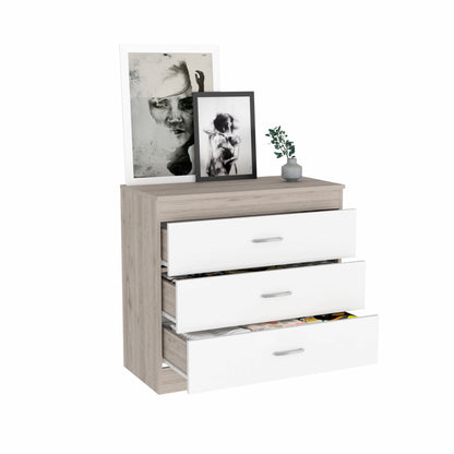 29" Light Gray and White Three Drawer Dresser