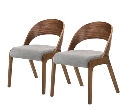 Set of Two Gray And Walnut Fabric And Wood Modern Dining Chairs