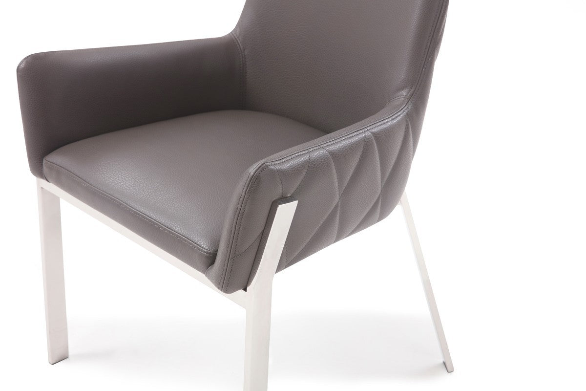 Gray And Silver Upholstered Faux Leather Dining Arm Chair