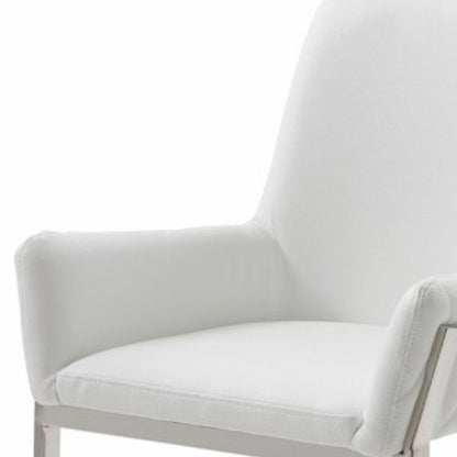 White And Silver Upholstered Faux Leather Dining Arm Chair