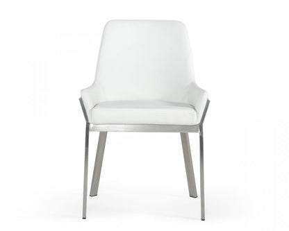 White Brushed Stainless Steel Dining Chair