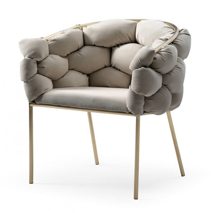 Tufted Gray And Brass Upholstered Velvet Dining Arm Chair