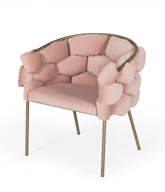 Pink And Brass Upholstered Fabric Dining Arm Chair