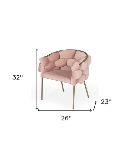 Pink And Brass Upholstered Fabric Dining Arm Chair